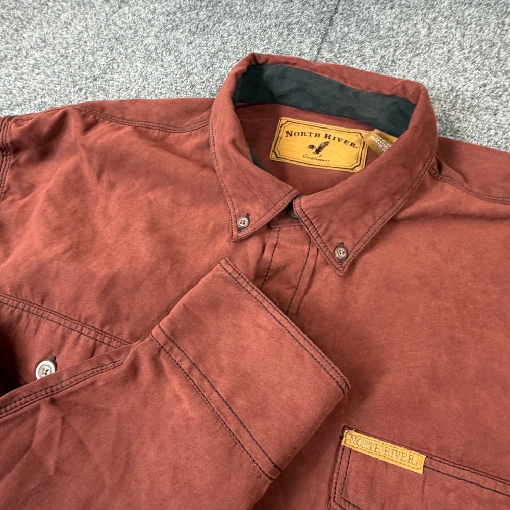 VTG North River Outfitters Mens Size Large Faux Suede Button Down Shirt Rust Red